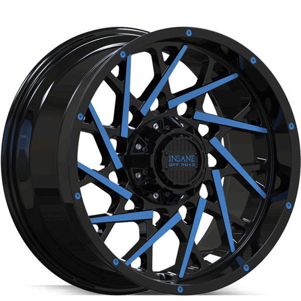 Insane Off-Road IO-11 Gloss Black with Blue Milled Spokes